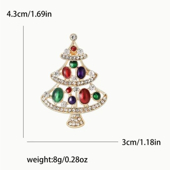 Gold Tone Christmas Tree Brooch Pin With Multicolor Enamel & Crystal Accents - Picture 3 of 3